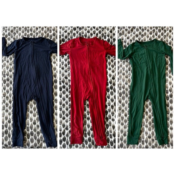 Sweet Bamboo - Set of 3 zipper pjs rompers -  size 12-18m - Picture 1 of 11